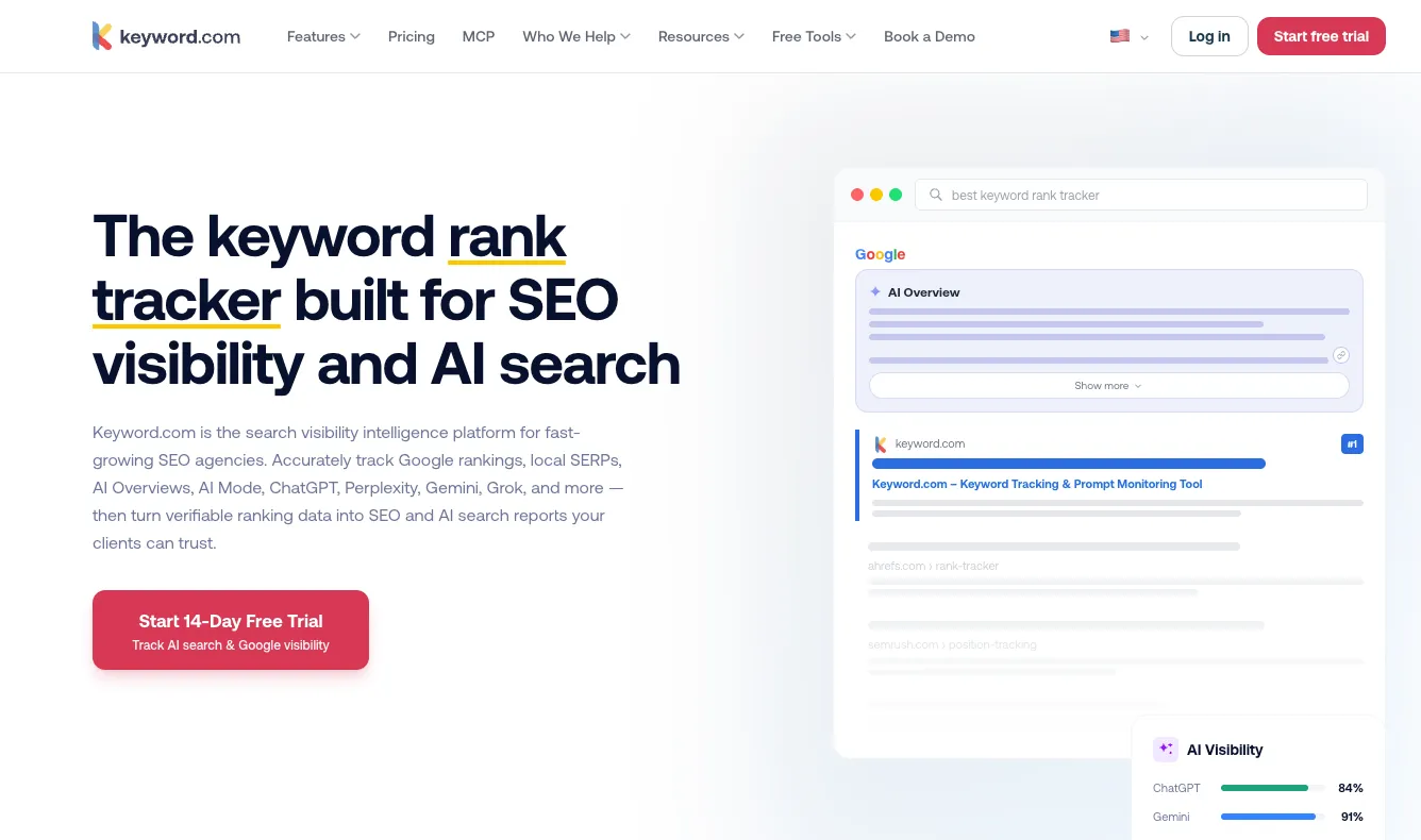 Keyword.com homepage after, on Astro
